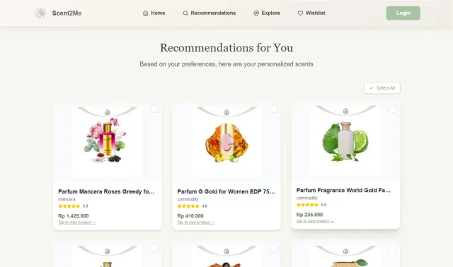 Perfume recommendation results interface